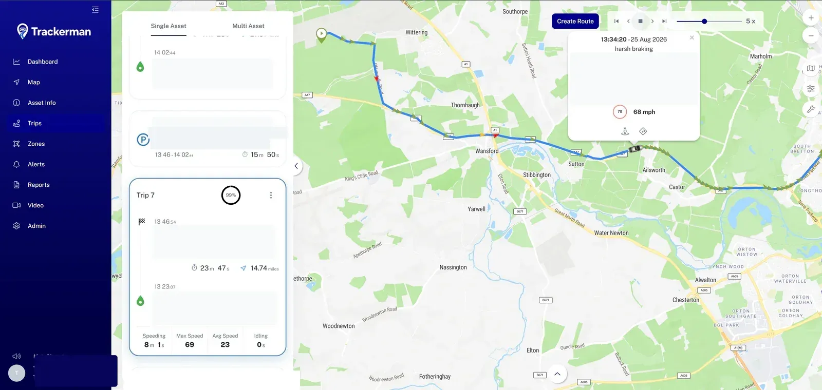 Trackerman map-based route playback view